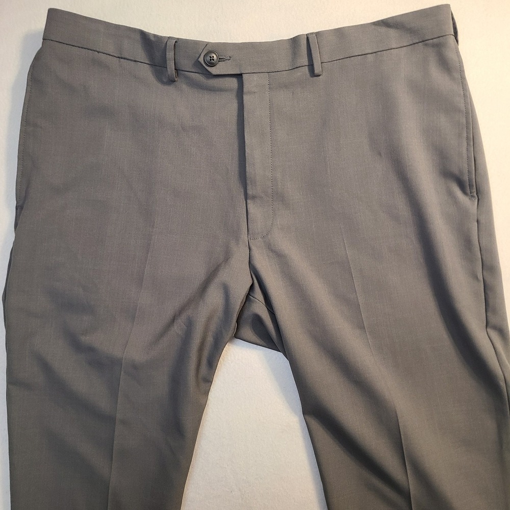 Haggar Classic Fit Eclo Stria Pants Mens 40x32 Gray Flat Front Dress Pants Slack